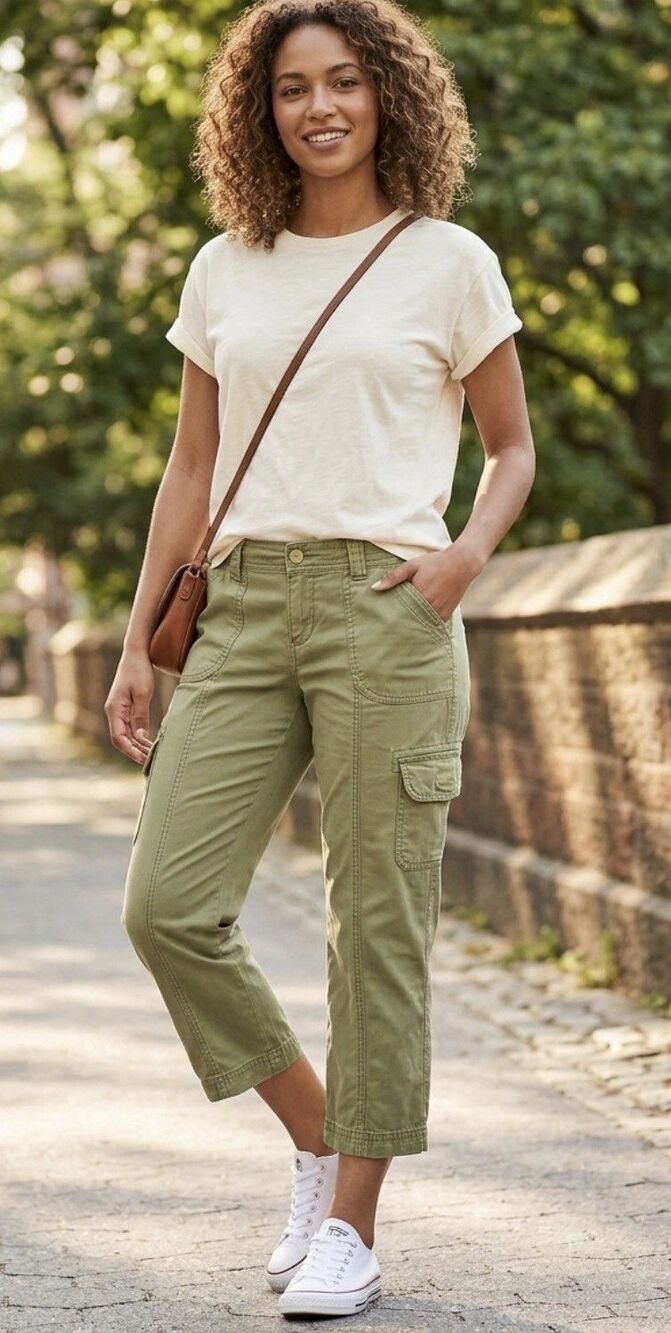 Faded Glory Women's Cargo Capri Pants Olive Green